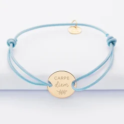 Bracelet personnalisé médaille gravée plaqué or 2 trous 15mm