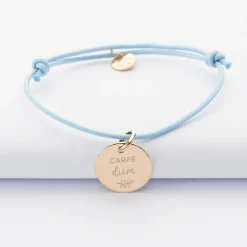 Bracelet personnalisé médaille gravée plaqué or dormeuse 15mm