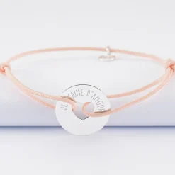 Bracelet personnalisé médaille gravée argent cible coeur 21 mm