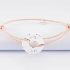 Bracelet personnalisé médaille gravée argent cible coeur 21 mm - Nos petits imparfaits