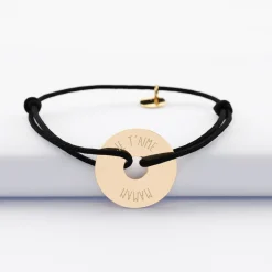 Bracelet personnalisé médaille gravée plaqué or cible soleil 20 mm