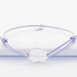 Bracelet personnalisé médaille gravée argent nuage 2 trous 20x14 mm