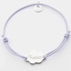 Bracelet personnalisé médaille gravée argent nuage 2 trous 20x14 mm