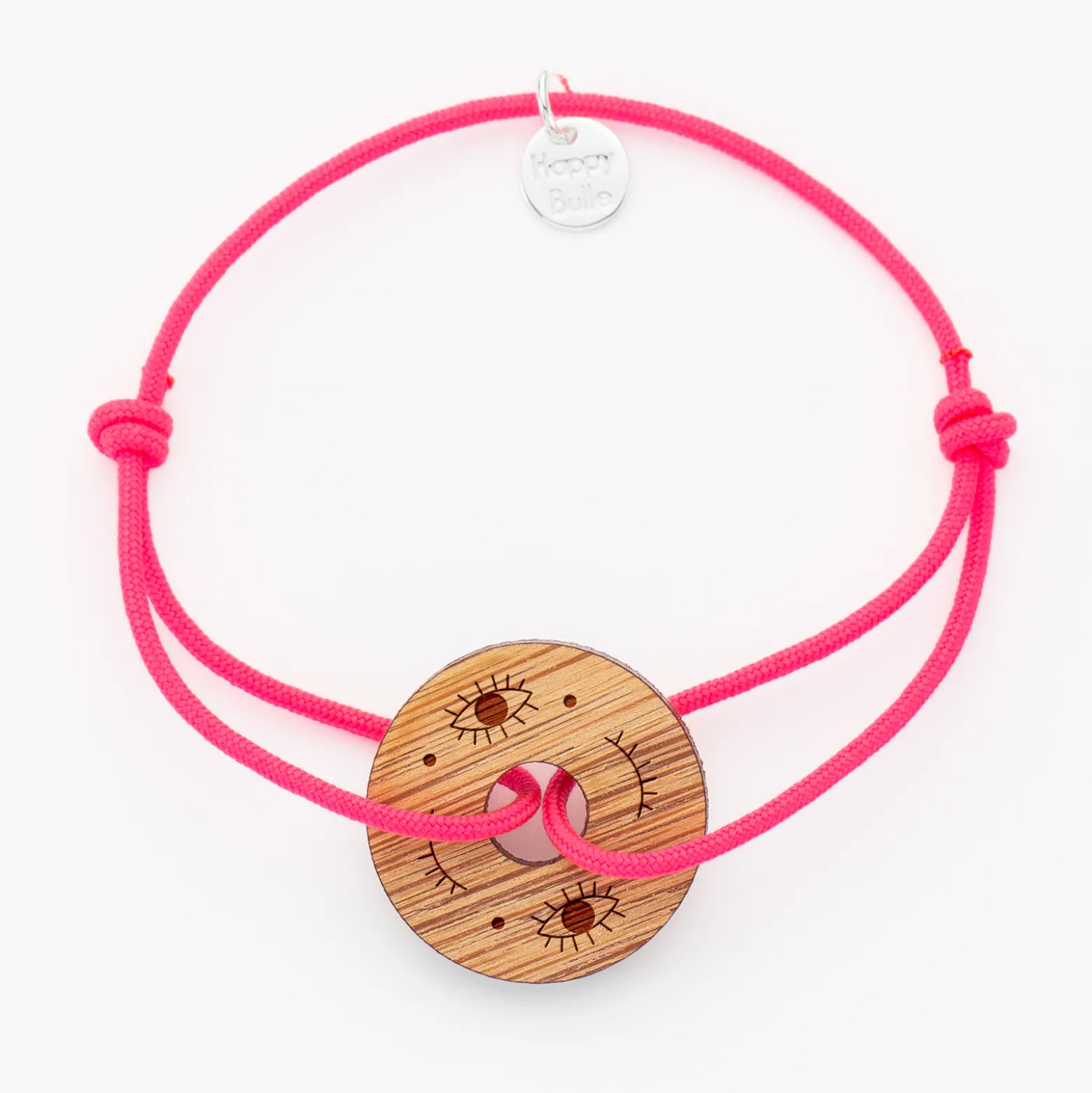 Bracelet personnalisé médaille gravée bois cible ronde 21 mm