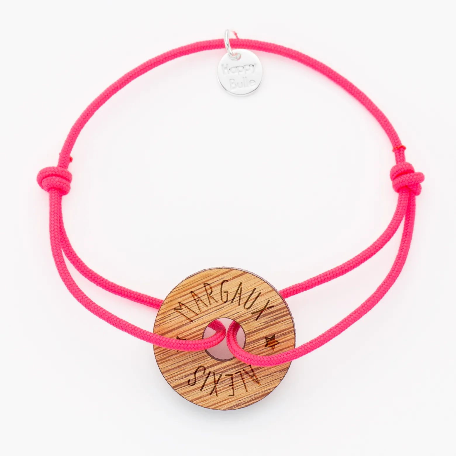 Bracelet personnalisé médaille gravée bois cible ronde 21 mm