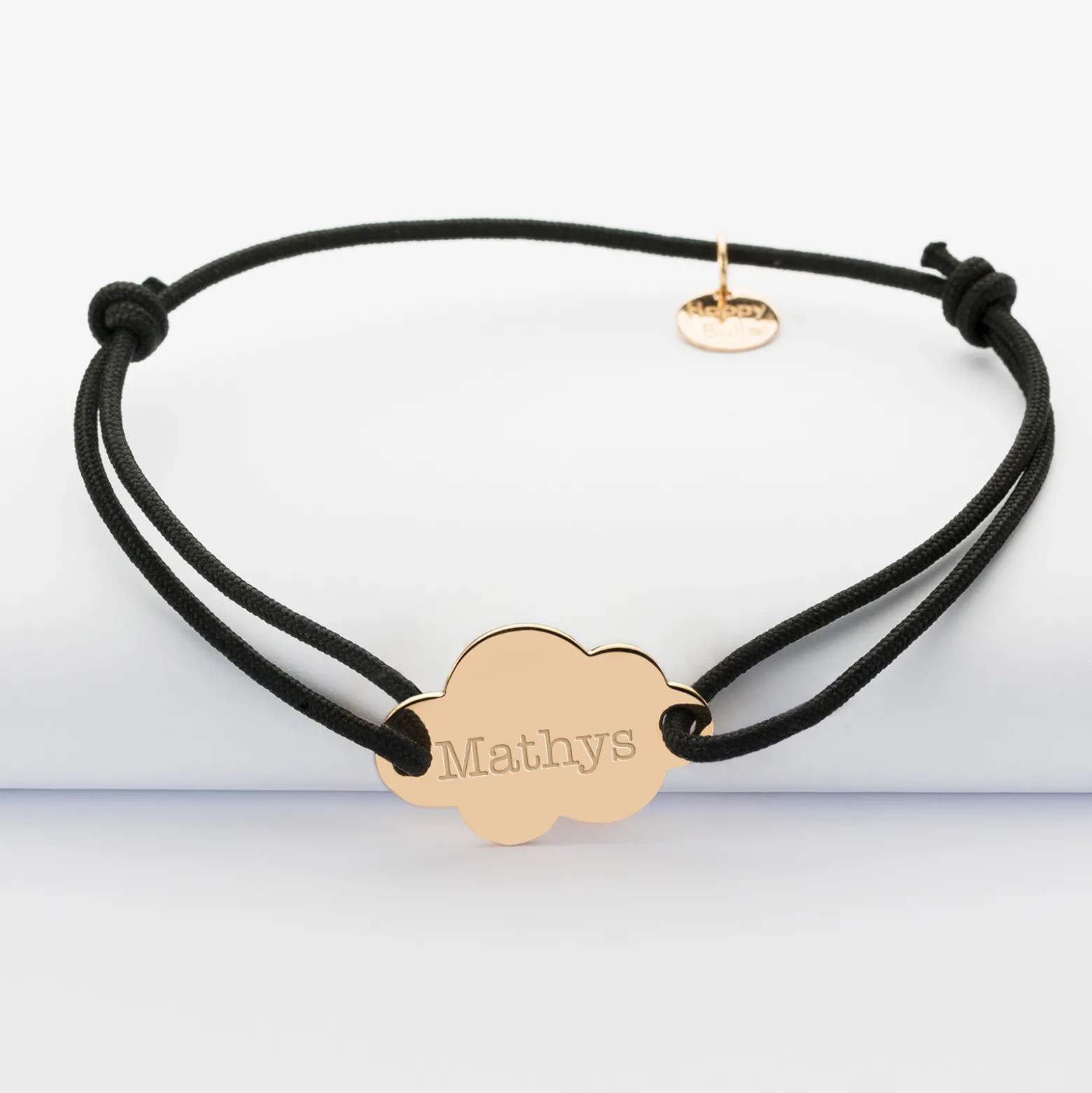 Bracelet personnalisé médaille gravée plaqué or nuage 2 trous 20x14 mm