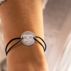 Bracelet personnalisé médaille gravée argent 2 trous 20mm