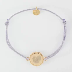 Bracelet personnalisé médaille contour fleur gravée plaqué or 2 trous 15 mm