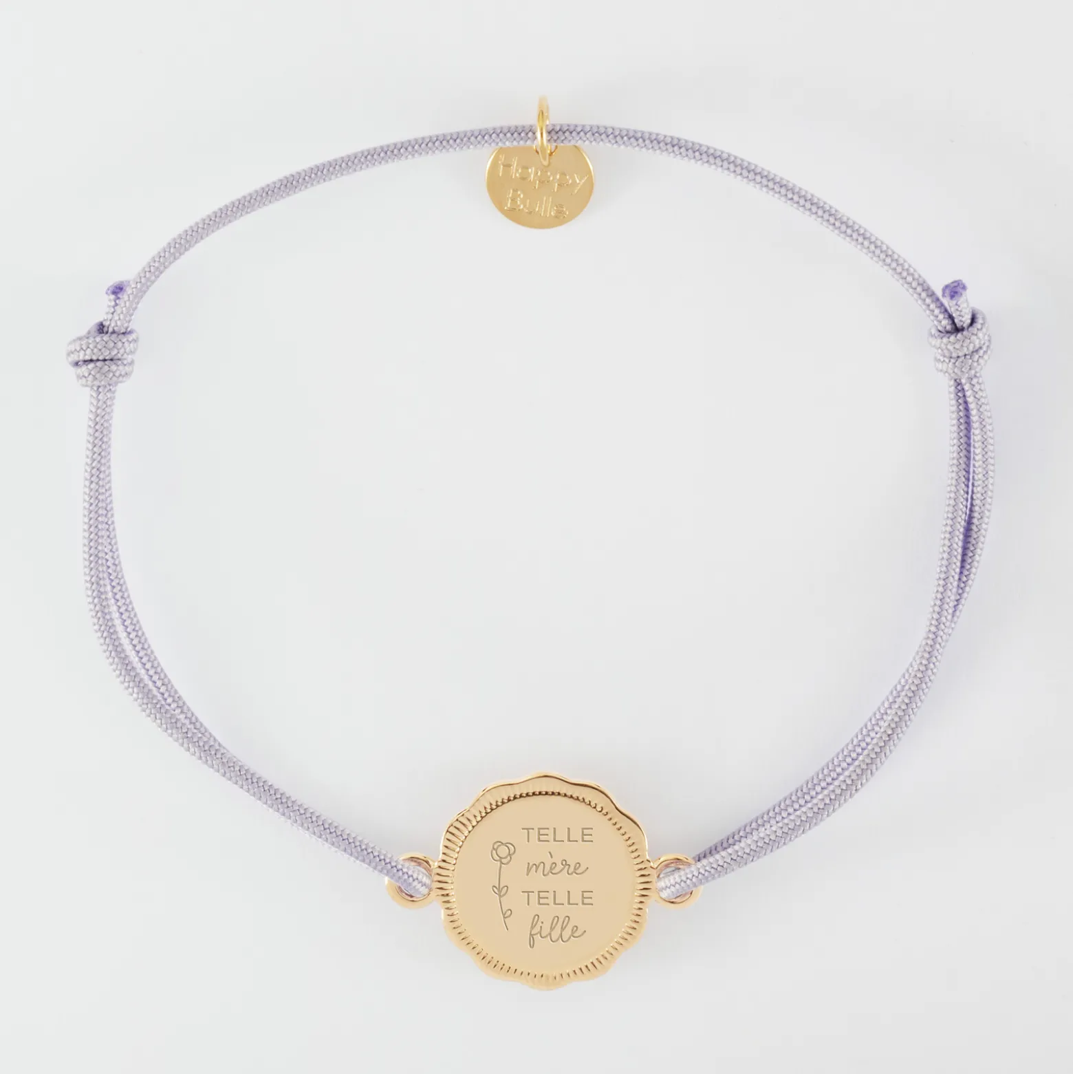 Bracelet personnalisé médaille contour fleur gravée plaqué or 2 trous 15 mm