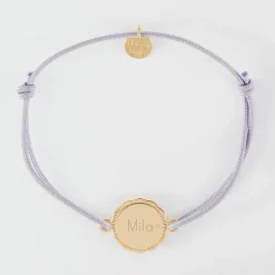 Bracelet personnalisé médaille contour fleur gravée plaqué or 2 trous 15 mm