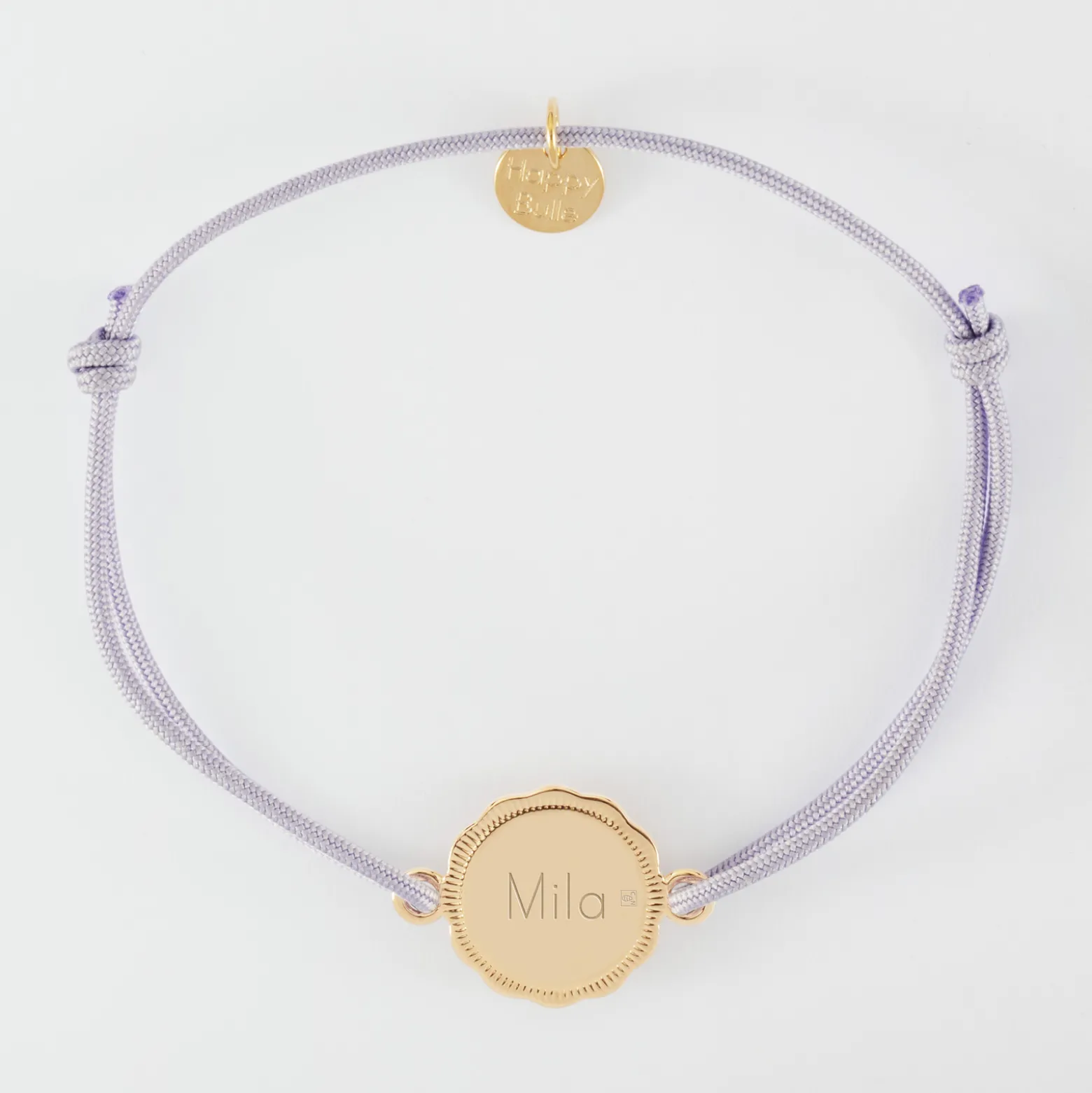 Bracelet personnalisé médaille contour fleur gravée plaqué or 2 trous 15 mm