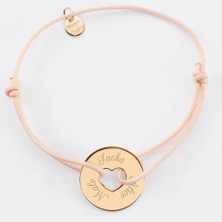 Bracelet personnalisé médaille gravée plaqué or cible coeur 21 mm