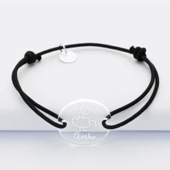 Bracelet personnalisé médaille gravée acrylique ronde 2 trous 21mm