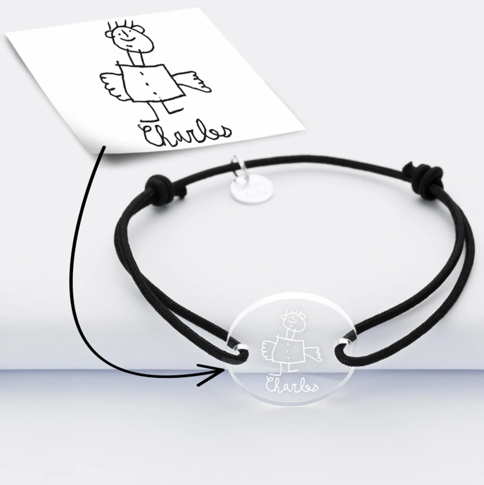 Bracelet personnalisé médaille gravée acrylique ronde 2 trous 21mm