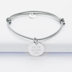 Bracelet personnalisé médaille gravée argent dormeuse 15mm