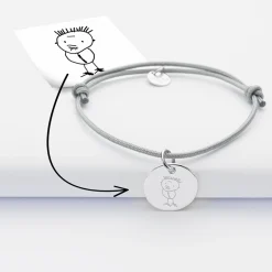 Bracelet personnalisé médaille gravée argent dormeuse 15mm