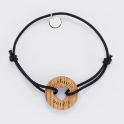 Bracelet personnalisé médaille gravée bois cible coeur 21 mm