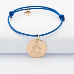Bracelet personnalisé médaille gravée plaqué or dormeuse 19mm
