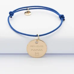 Bracelet personnalisé médaille gravée plaqué or dormeuse 19mm