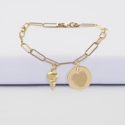 Bracelet personnalisé petites mailles médaille gravée plaqué or 15 mm et breloque(s) summer - à composer