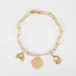 Bracelet personnalisé petites mailles médaille gravée plaqué or 15 mm et breloque(s) summer - à composer