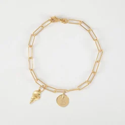 Bracelet personnalisé petites mailles médaille gravée plaqué or 10 mm et breloque(s) summer - à composer