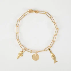 Bracelet personnalisé petites mailles médaille gravée plaqué or 10 mm et breloque(s) summer - à composer