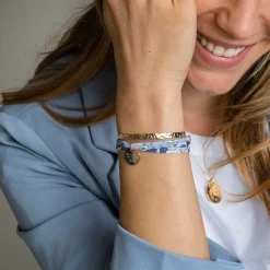 Bracelet Témoin 3 tours Liberty personnalisé médaille gravée plaqué or 15 mm