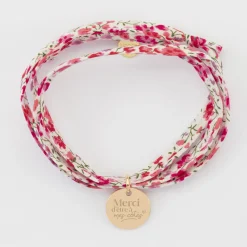 Bracelet Témoin 3 tours Liberty personnalisé médaille gravée plaqué or 15 mm