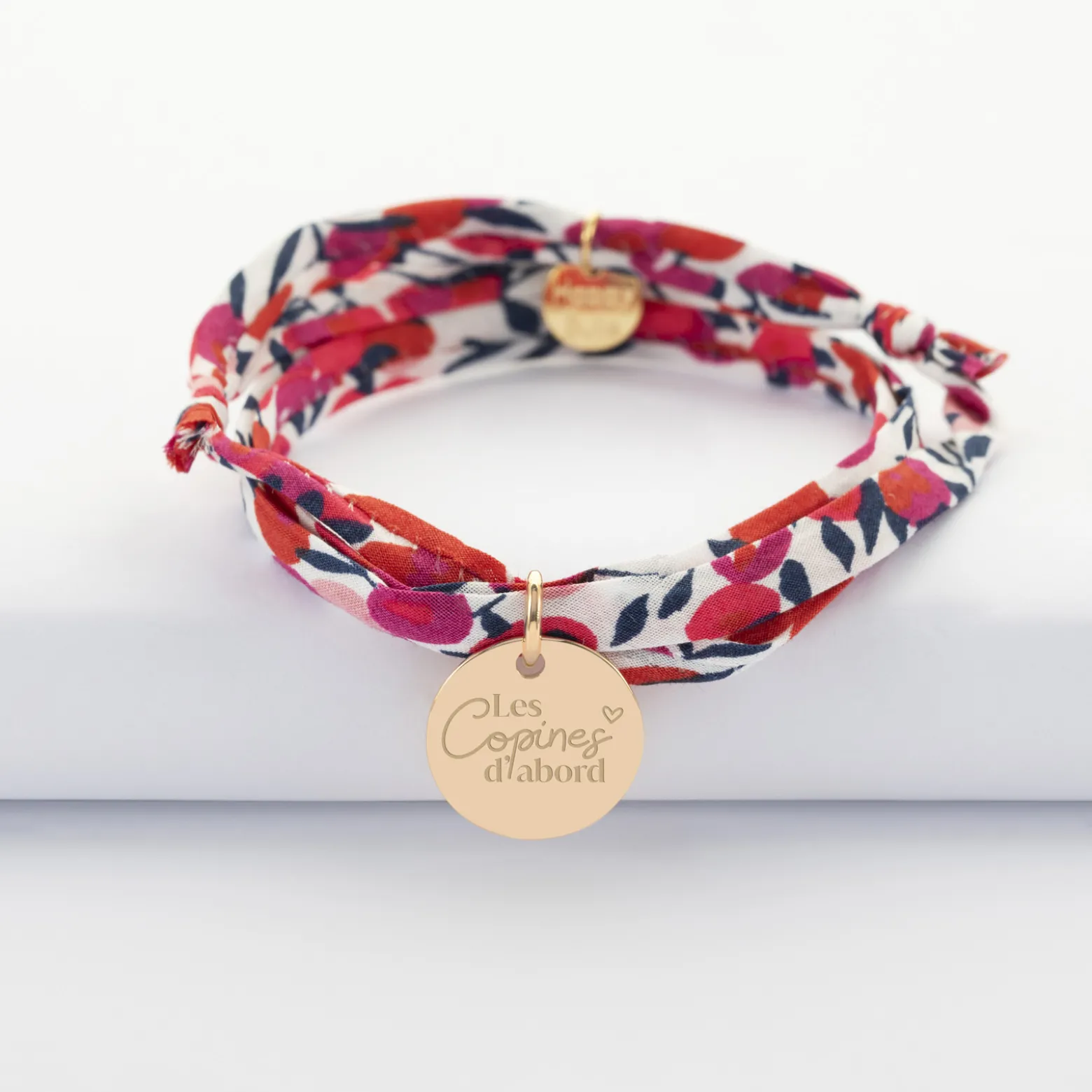 Bracelet Témoin 3 tours Liberty personnalisé médaille gravée plaqué or 15 mm