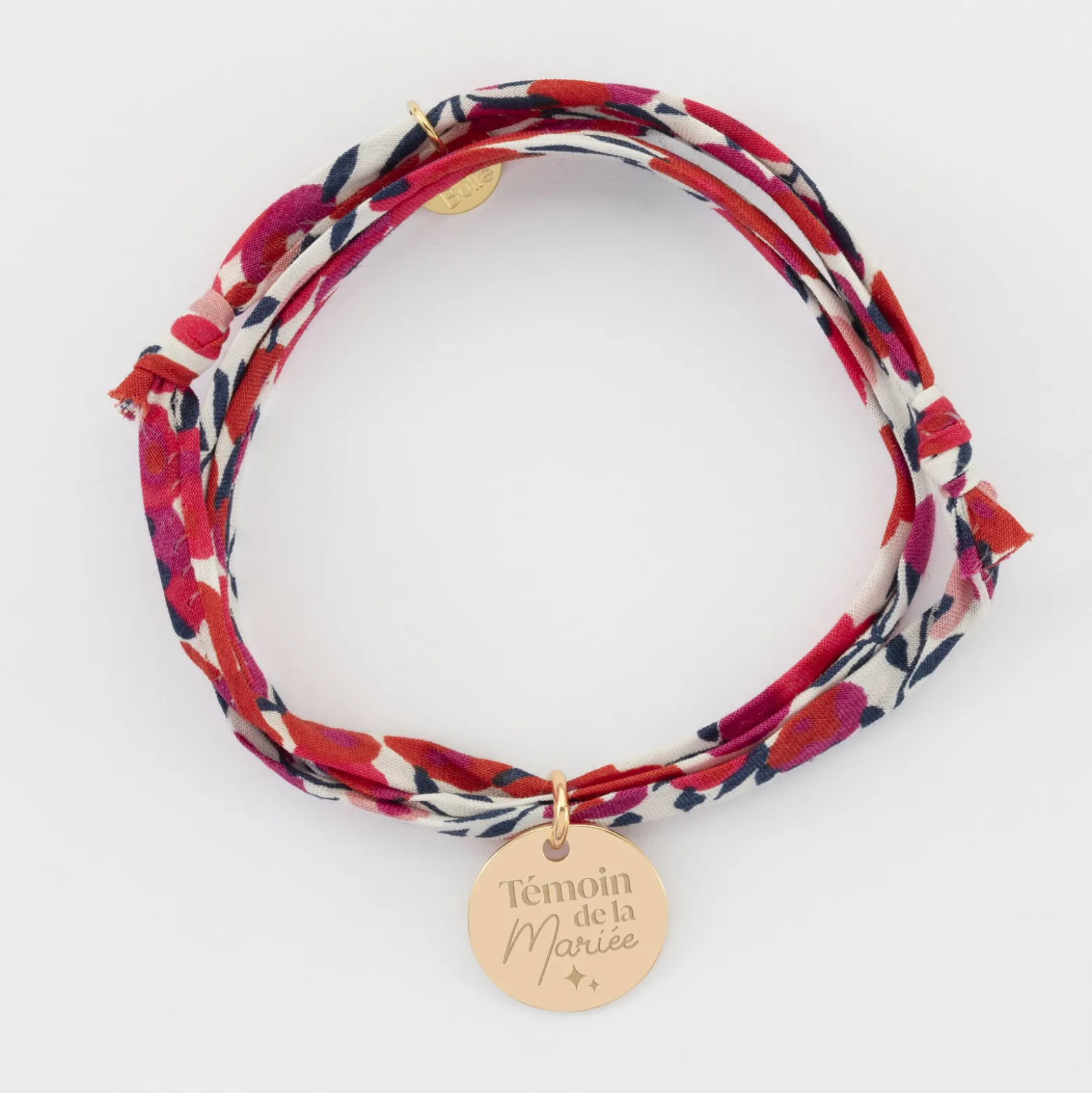 Bracelet Témoin 3 tours Liberty personnalisé médaille gravée plaqué or 15 mm