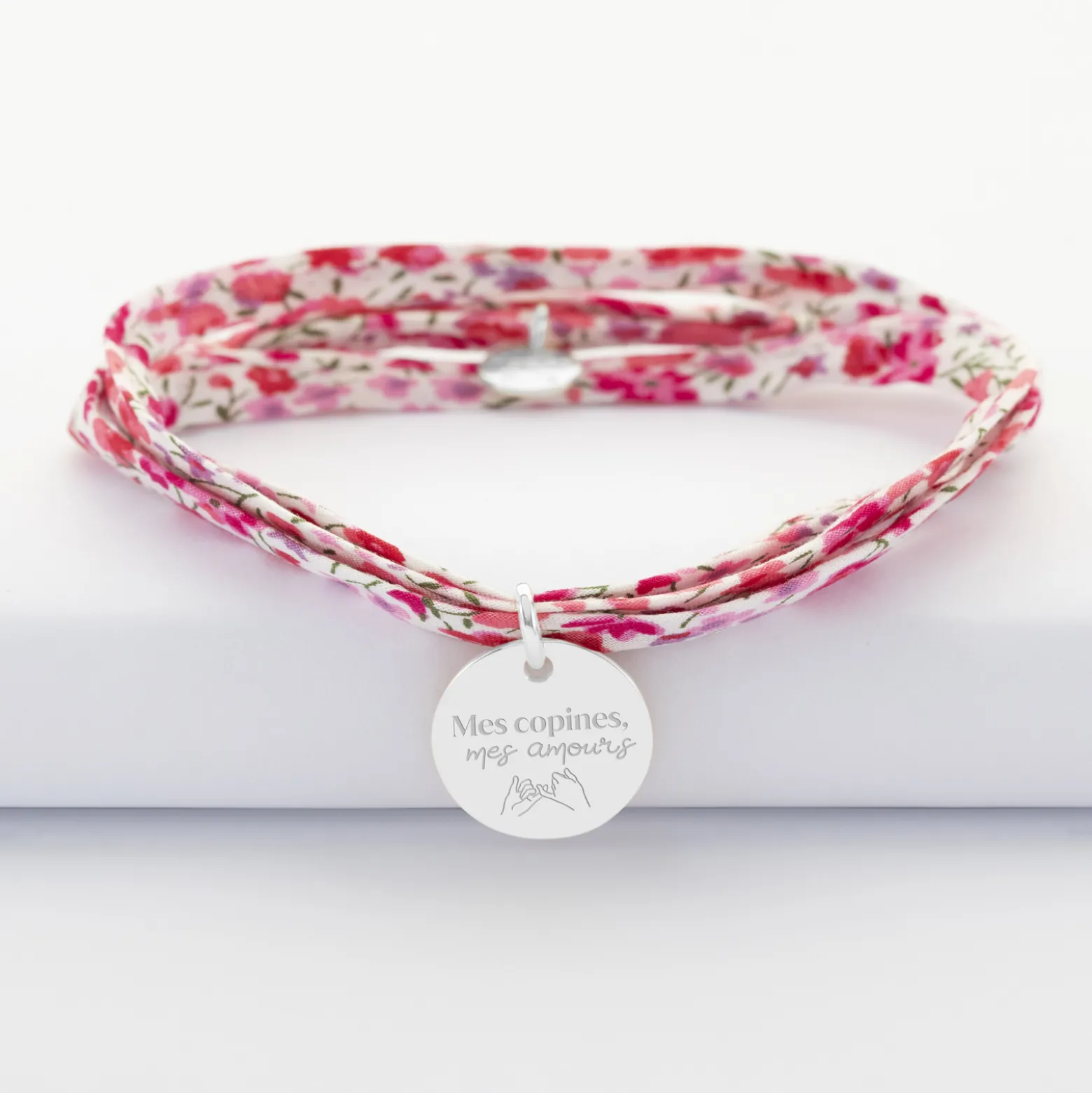 Bracelet Témoin 3 tours Liberty personnalisé médaille gravée argent 15 mm