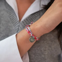 Bracelet Témoin 3 tours Liberty personnalisé médaille gravée argent 15 mm