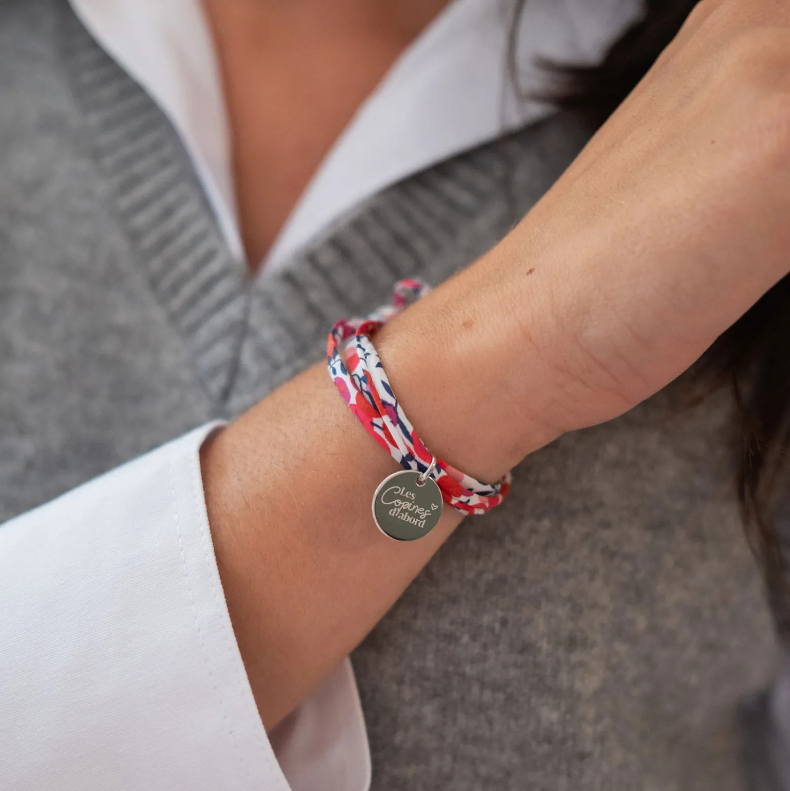 Bracelet Témoin 3 tours Liberty personnalisé médaille gravée argent 15 mm