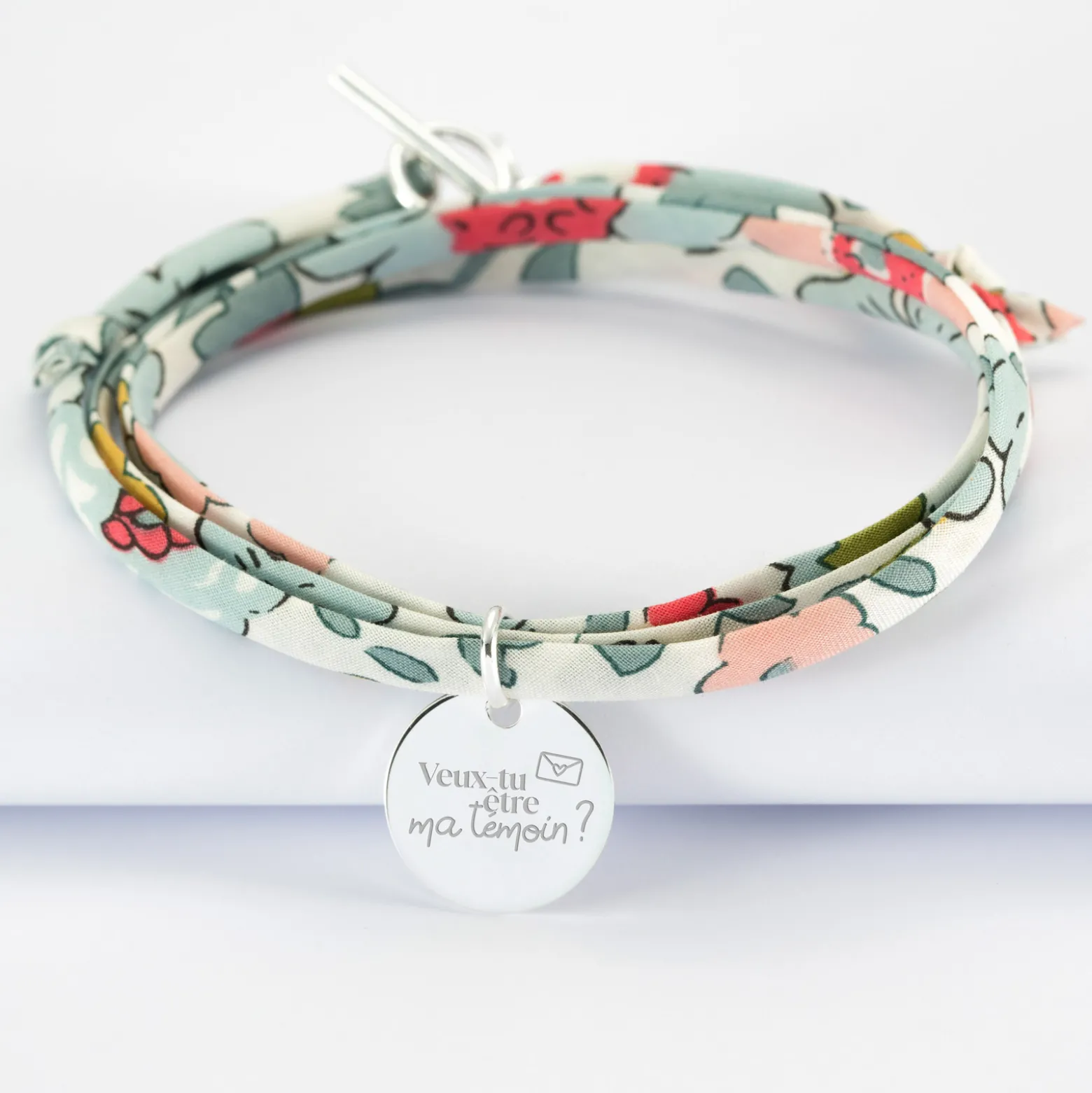 Bracelet Témoin 3 tours Liberty personnalisé médaille gravée argent 15 mm