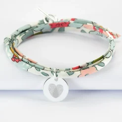 Bracelet Témoin 3 tours Liberty personnalisé médaille gravée argent 15 mm