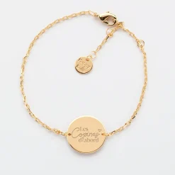 Bracelet Témoin chaine personnalisé médaille gravée plaqué or 2 trous 15 mm
