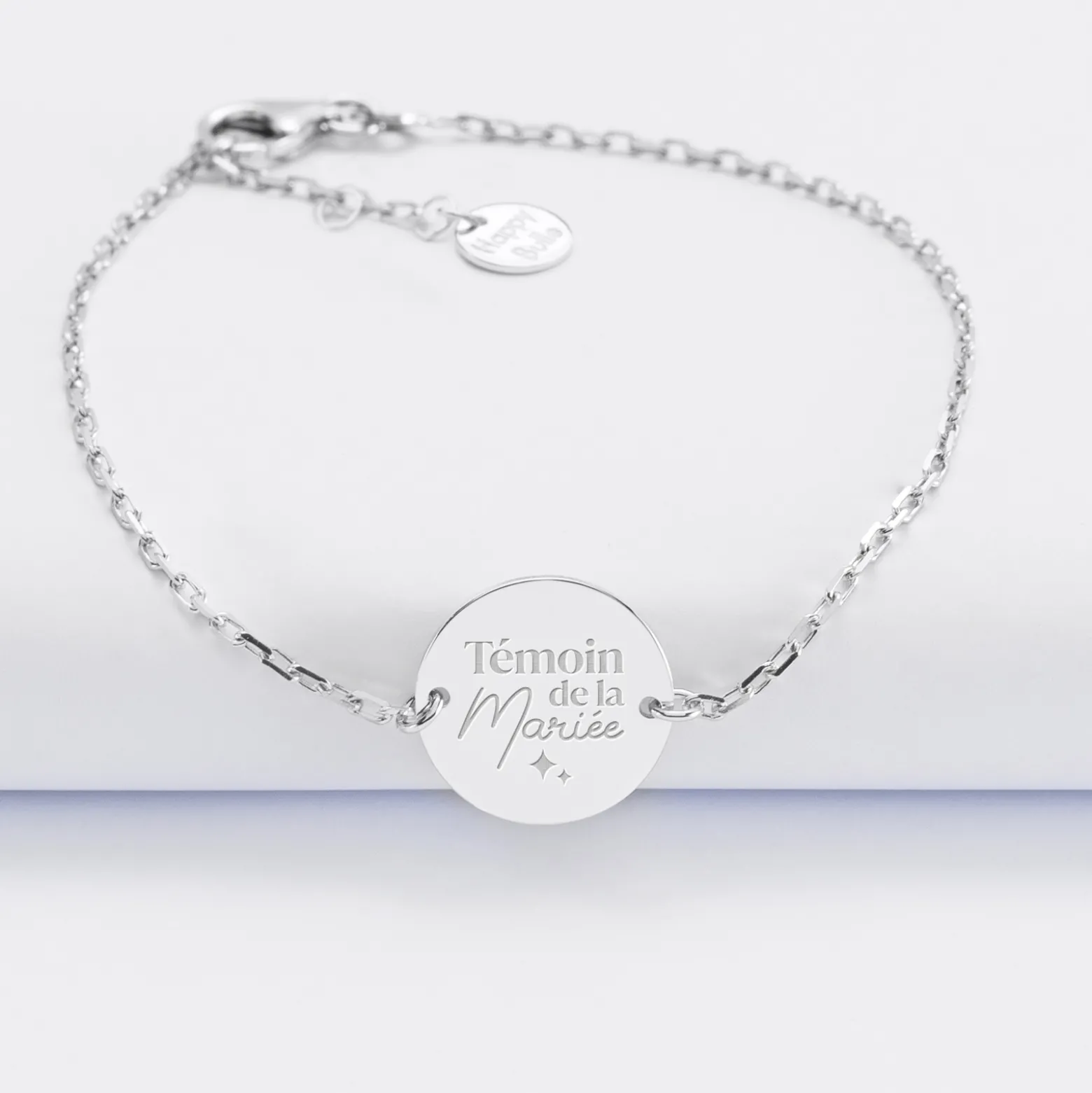 Bracelet Témoin chaine personnalisé médaille gravée argent 2 trous 15 mm
