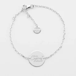 Bracelet Témoin chaine personnalisé médaille gravée argent 2 trous 15 mm