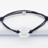 Bracelet Témoin homme personnalisé cordon doublé médaille gravée argent 2 trous 20 mm
