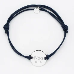 Bracelet Témoin homme personnalisé cordon doublé médaille gravée argent 2 trous 20 mm