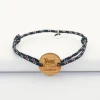 Bracelet Témoin homme personnalisé cordage marin simple médaille gravée bois ronde 2 trous 21 mm