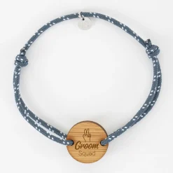 Bracelet Témoin homme personnalisé cordage marin simple médaille gravée bois ronde 2 trous 21 mm