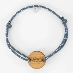 Bracelet Témoin homme personnalisé cordage marin simple médaille gravée bois ronde 2 trous 21 mm
