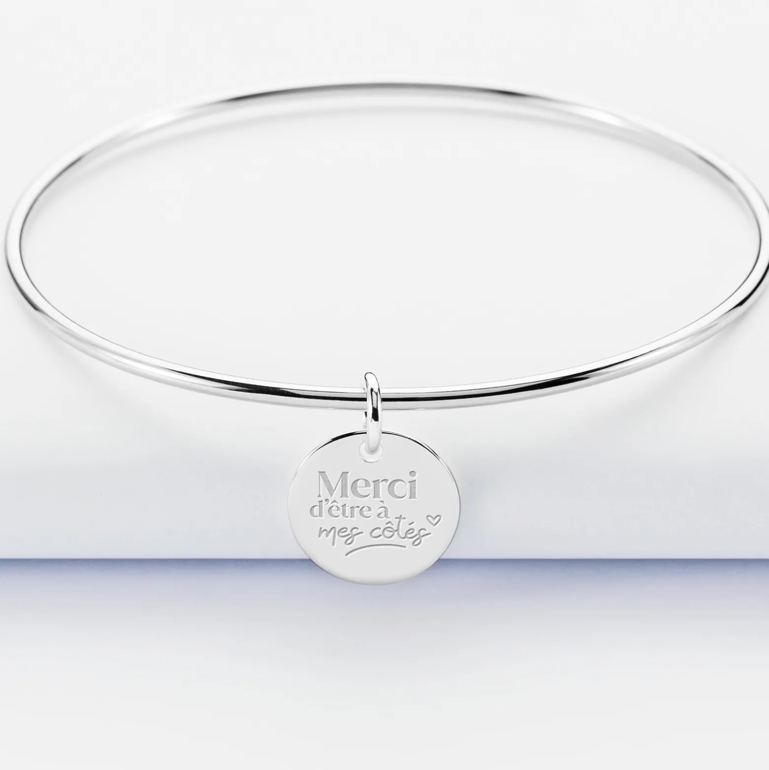 Bracelet Témoin personnalisé jonc argent médaille gravée 15 mm