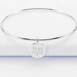 Bracelet Témoin personnalisé jonc argent médaille gravée 15 mm