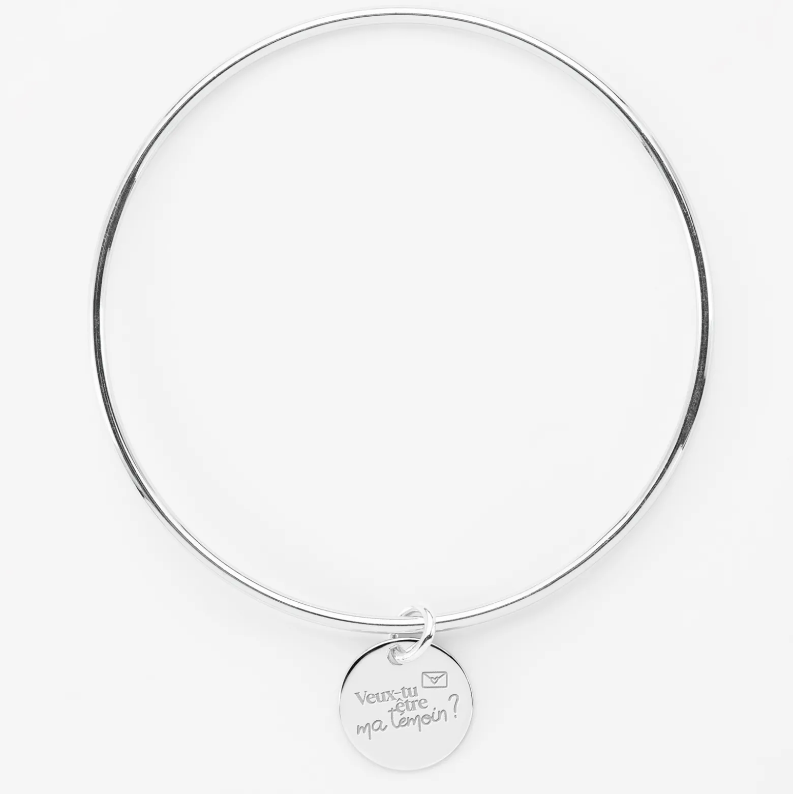 Bracelet Témoin personnalisé jonc argent médaille gravée 15 mm