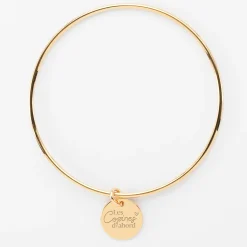 Bracelet Témoin personnalisé jonc plaqué or médaille gravée 15 mm