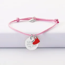 Bracelet Témoin personnalisé médaille gravée argent 15 mm et breloque coeur email 10 mm