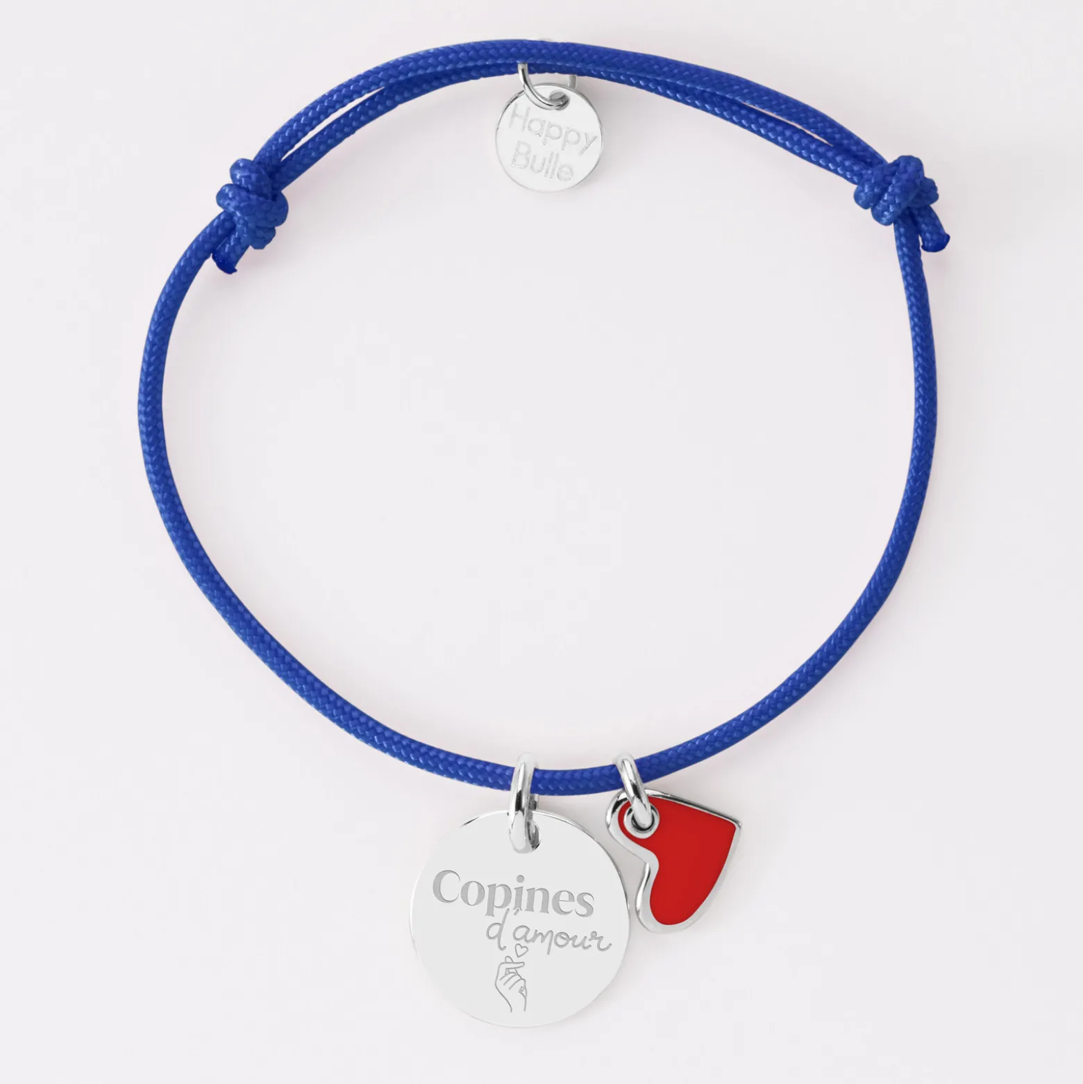 Bracelet Témoin personnalisé médaille gravée argent 15 mm et breloque coeur email 10 mm